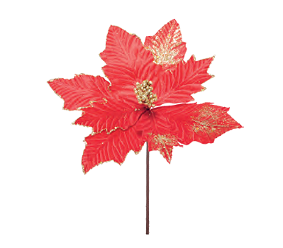 Flor de Natal Poisentia de Veludo Vermelho com Glitter Dourado 27cm - Ref 1024972 Cromus