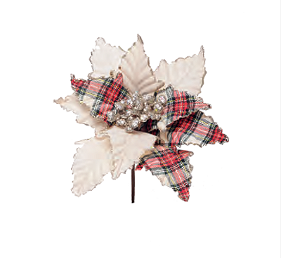Flor de Natal Poisentia Nude com Petálas Xadrez Vermelha e Preto 24cm - Ref 1016803 Cromus