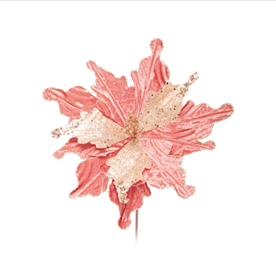 Flor de Natal Poisentia Rose de Veludo com Petala de Glitter 25cm - Ref 1024518 Cromus