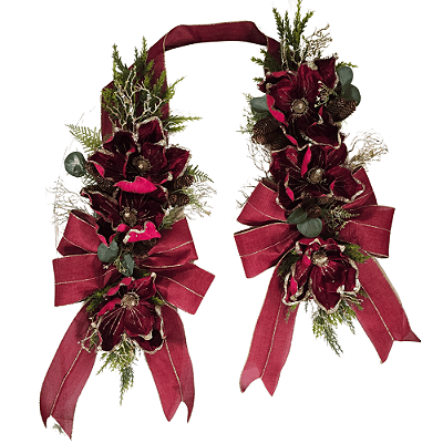 Escapulário de Natal Magnólias Marsala com Laço 140cm - CCS Decorações