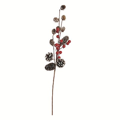 Galho de Natal Berry Vermelho e Pinhas Nevadas 60cm - Ref 1069450 Cromus