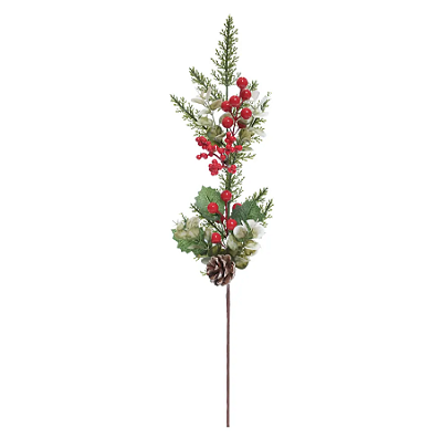 Galho de Natal Azevinhos Com Pinha e Galhos 65cm - Ref 3122071 Cromus