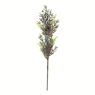 Galho de Natal Cipreste Nevado com BlueBerry e Pinhas Nevado 79cm - Ref 1076046 Cromus