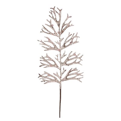 Galho de Natal Folhas Glitter Champanhe 55cm - Ref 1022984 Cromus