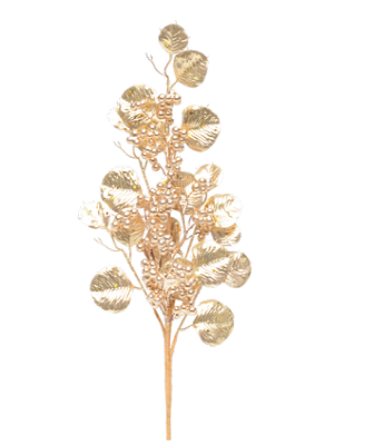 Galho de Natal Eucalipto e Frutas Douradas Metalizado 70cm - Ref 1022150 Cromus