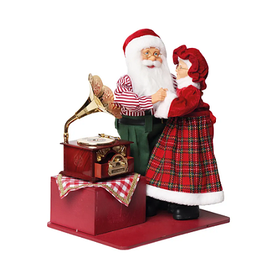 Papai e Mamãe Noel Dançando com Gramofone a Corda 35x41cm - Ref 3109762 Cromus