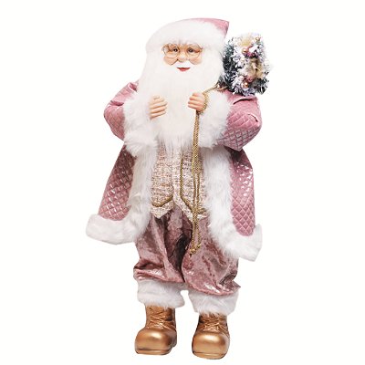 Boneco Papai Noel em Pé com Roupa Rosa Claro e Dourado 85cm - Ref 1921967 Cromus