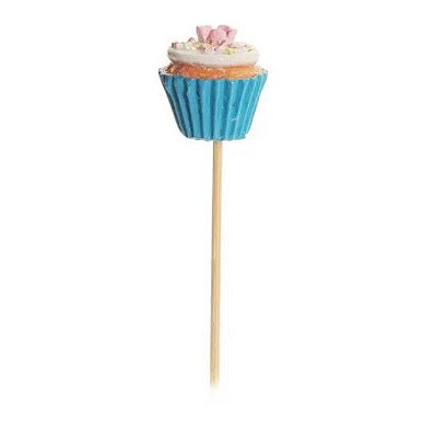 Pick Aplique Curto Cupcake para Doces Azul Claro CROMUS Jogo com 6 unidades