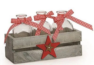 Trio de Mini Garrafas com Caixote de Madeira Cromus