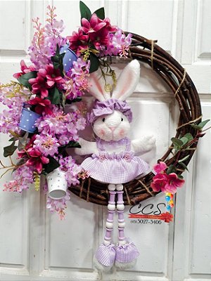 Guirlanda de Páscoa Lilas com flores e Coelha Cromus