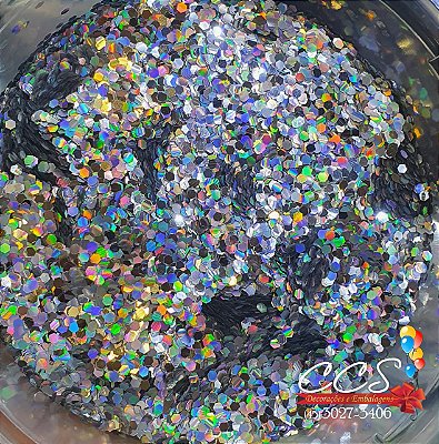Confete Holográfico Prata Hexagonal Para Balão com 3 gramas