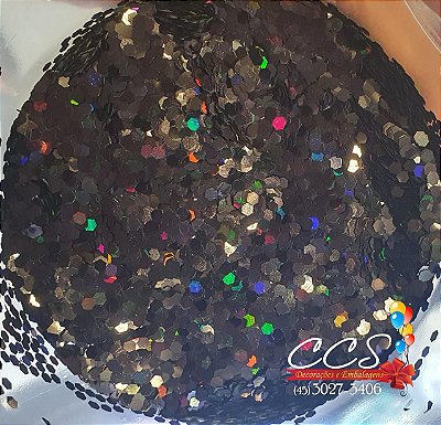 Confete Holográfico Preto Hexagonal Para Balão com 3 gramas