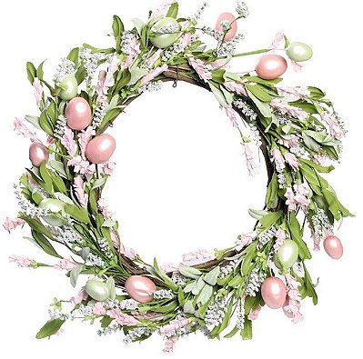 Guirlanda de Páscoa Flores e Ovos Verde Candy e Rosa Candy 45cm - (Fondant) Cromus