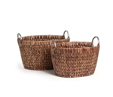 Cesta Oval com Alça de Metal Marrom Cromus 1699404