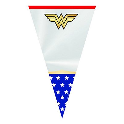 Cone para doces Festa Mulher Maravilha - 18x30cm - 50 unidades - Cromus 11600022