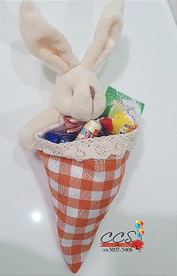 Bolsinha Xadrez Laranja Para Colocar Doces Páscoa Cromus 1721154
