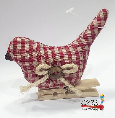 Prendedor Decorado Pássaro Xadrez com Grampo de Madeira - Ref 1413009 Cromus