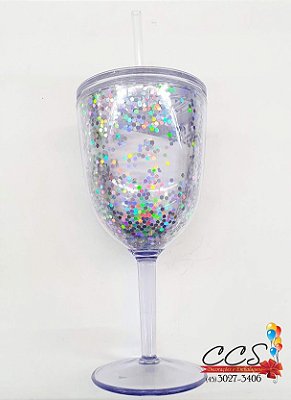 Copo Taça de Gelo Glitter Prata Gift 9,5x20,5 CROMUS 29002411