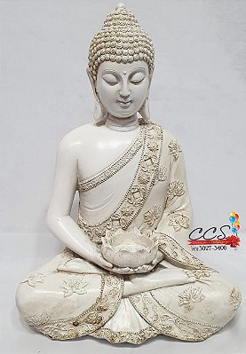 Buda Decorativo de Resina Branco 29X20cm 68821001 D&A