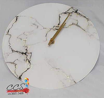 Relógio Decor Vidro Marmorizado Branco 25X25cm 68789001 D&A