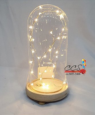 Cúpula Redoma de Vidro e Madeira Com Led 18X9,5cm 68573001 D&A