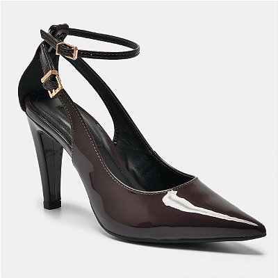 Scarpin Via Marte Bico Fino Salto Alto Slingback Moda Marrom