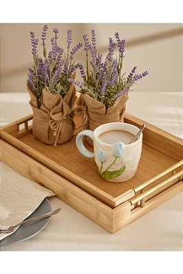 Bandeja Retangular Com Alça 35x25cm em Bambu