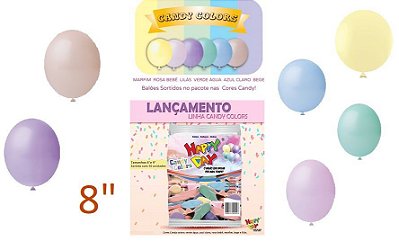 BALÃO HAPPY DAY LISO 8 C/50 CANDY COLORS