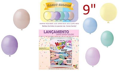 BALÃO HAPPY DAY LISO 9 C/50 CANDY COLORS