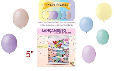 BALÃO HAPPY DAY LISO 5 C/50 CANDY COLORS