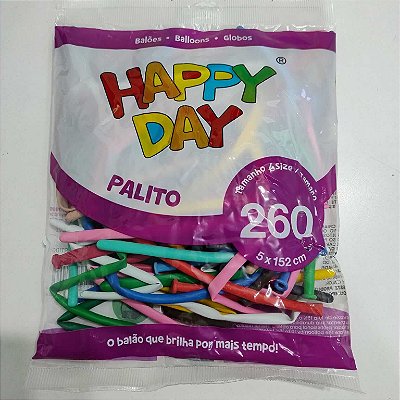 BALÃO HAPPY DAY PALITO C/50 SORTIDO