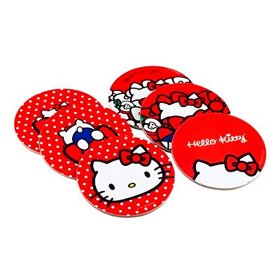 Kit Porta Copos De Cortiça Redondo Hello Kitty 6 Peças