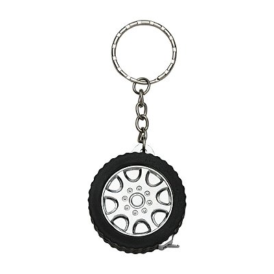 Chaveiro trena 1 metro formato pneu brilhante, material emborrachado. Código SK 415-BRI