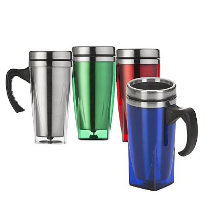 Caneca acrílica 450ml com fundo quadrangular com cabo plástico. Código SK 1071