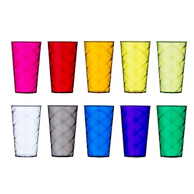 Copo de acrílico 550ml inteiro colorido e com detalhe espiral. Código SK 13381