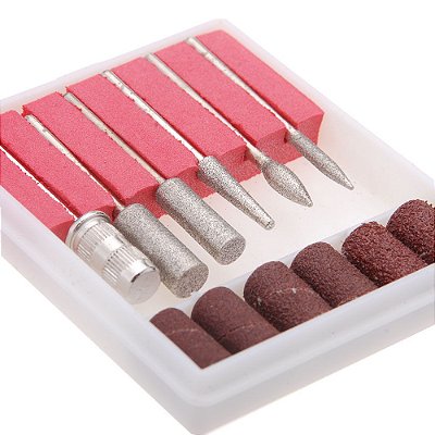 Kit 6 Brocas e Lixas para Manicure Unha De Fibra, Gel e Porcelana