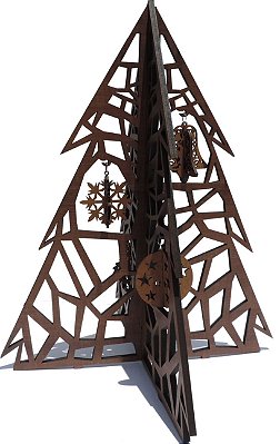 Arvore Natal de madeira decorativa de mesa 40x32x32 cm com 4 pingente 3d