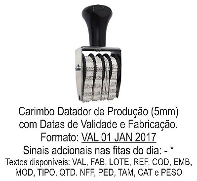 Datador de Produção com Datas de Validade e Fabricação (5mm)