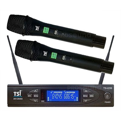 Microfone Sem Fio TSI 8299 UHF Duplo Bastão