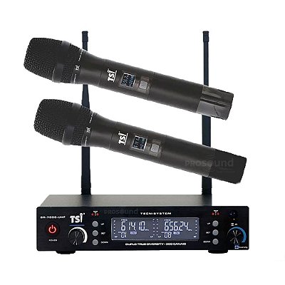 Microfone Sem Fio TSI BR 7000 UHF Duplo Bastão