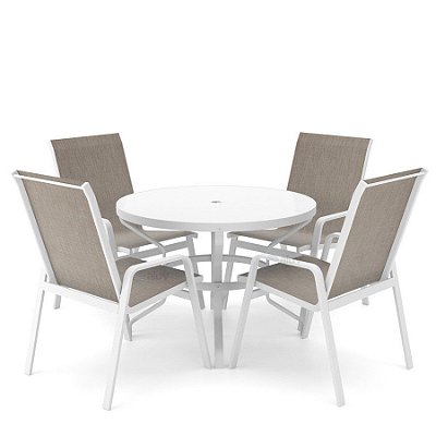Conjunto de 4 Cadeiras Ibiza Alumínio Branco Tela Mocca