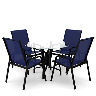 Conjunto de 4 Cadeiras Alumínio Preto Tela Azul