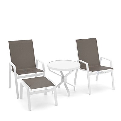 Conjunto de 2 Cadeiras Ibiza Alumínio Branco Tela Fendi