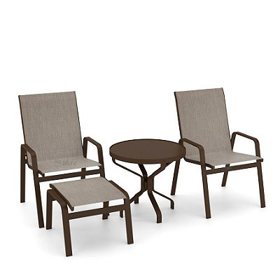 Conjunto de 2 Cadeiras Ibiza Alumínio Marrom Tela Mocca
