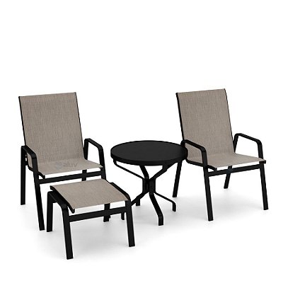 Conjunto de 2 Cadeiras Ibiza Alumínio Preto Tela Mocca