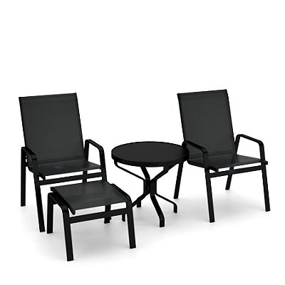 Conjunto de 2 Cadeiras Ibiza Alumínio Preto Tela Preto