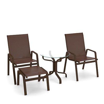 Conjunto de 2 Cadeiras Riviera Alumínio Marrom Tela Marrom