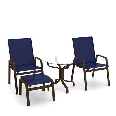 Conjunto de 2 Cadeiras Riviera Alumínio Marrom Tela Azul