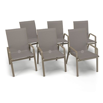 Kit 6 Cadeiras Riviera Piscina Alumínio Fendi Tela Fendi