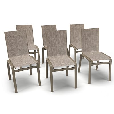 Kit 6 Cadeiras Jantar Gourmet Alumínio Fendi Tela Mocca